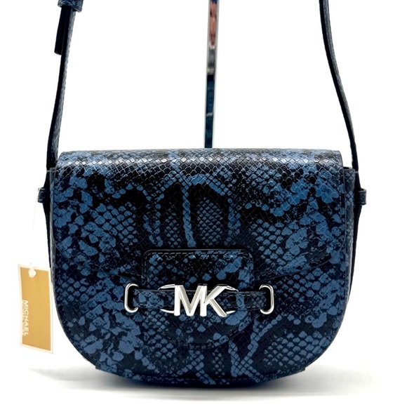 Michael Kors Small Reed Leather Saddle Crossbody Bag Denim Multi - Picture 1 of 10